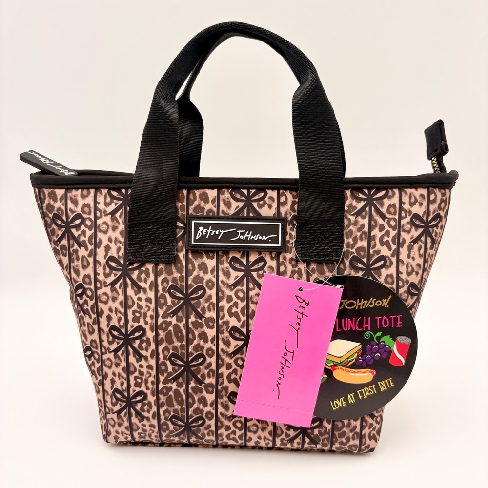 Betsey Johnson Leopard Bow Insulated Lunch Tote Bag Black Multi TBJ-0460 NEW